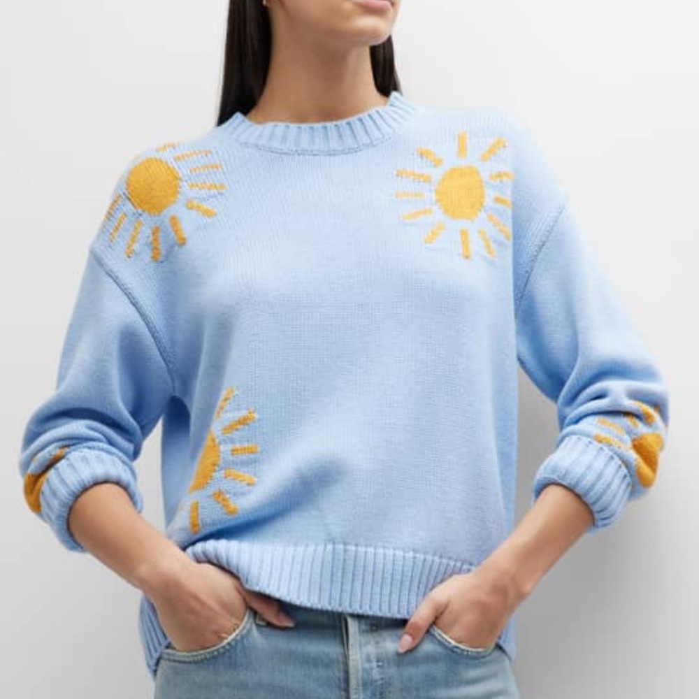 Rails Light Blue Crewneck Sweater with Yellow Sun Motif